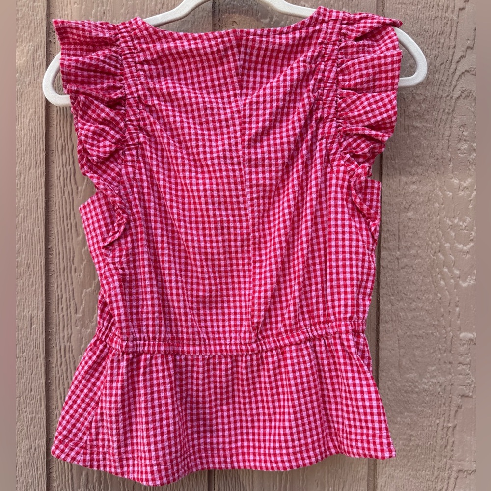 Free Assembly XS Pink&Red Gingham Ruffle Peplum Top - Picture 3 of 9
